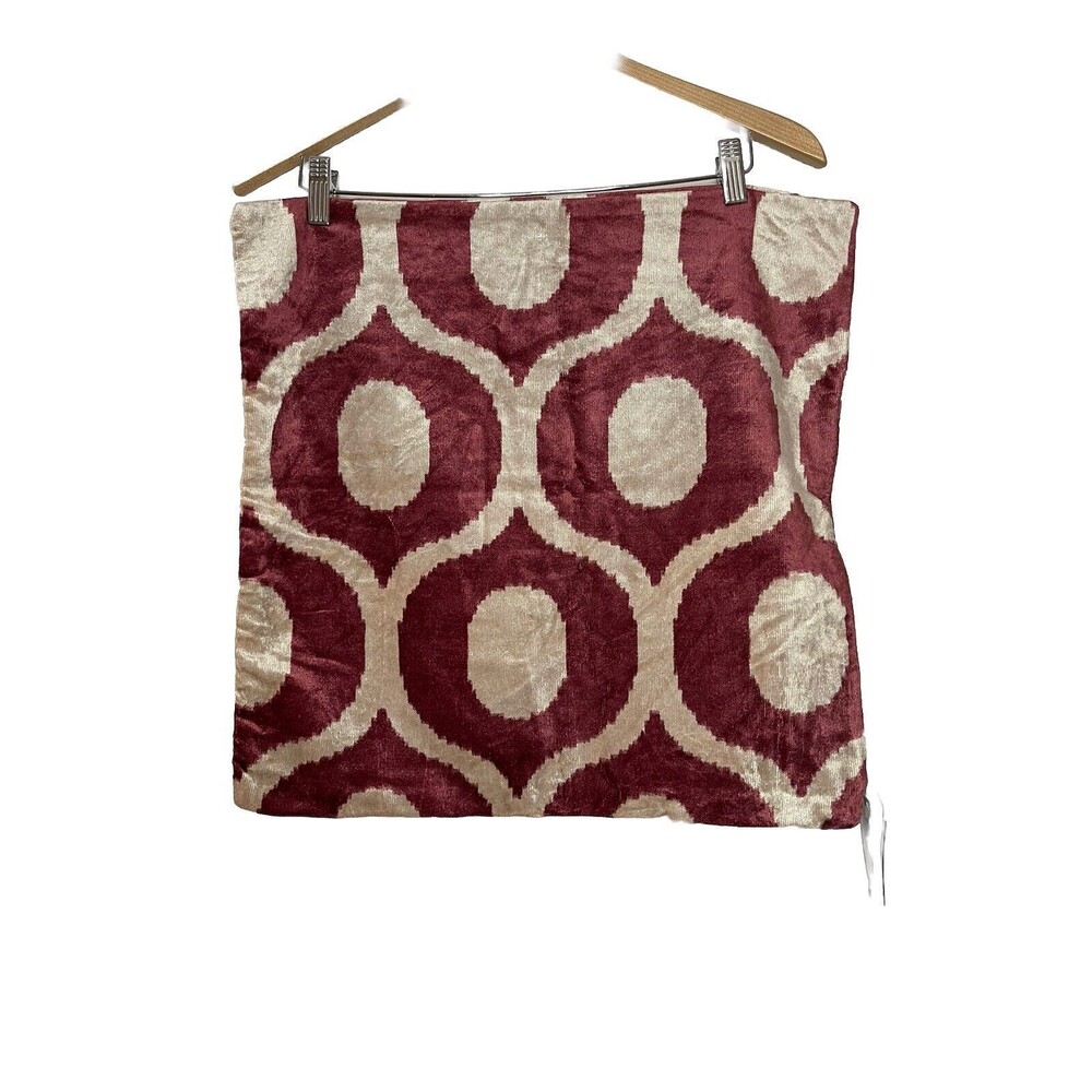 pottery barn carmen velvet pillow cover case 18x18" wine geometric print NWT